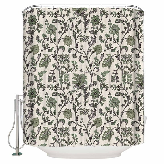 Boho Floral Shower Curtain, 72" x 72", Vintage Farmhouse Pastoral Flower Retro Green Plant Waterproof Bathroom Curtain Washable Shower Curtain Set with 12 Hooks