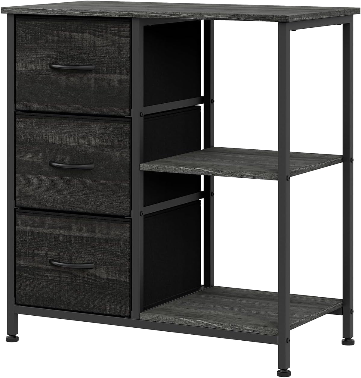 3 Drawer File Cabinet, Printer Stand with 2 Open Storage Shelves, Fabric Filing Cabinet Under Desk Office Organizer for Home Office, Modern Storage Solution, Black