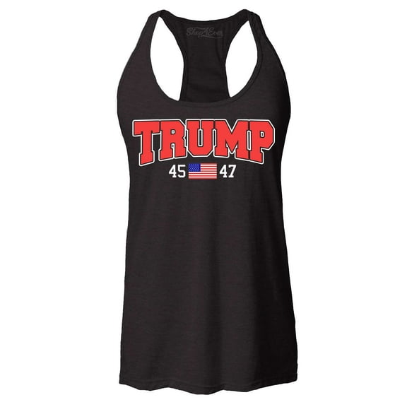 Shop4Ever Women's Trump 45 47 American Flag USA President Donald Trump Racerback Tank Top XX-Large Black