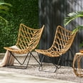 thumbnail image 2 of GDF Studio Danbury Outdoor Boho Modern Wicker Accent Chairs, Set of 2, Light Brown and Black, 2 of 8