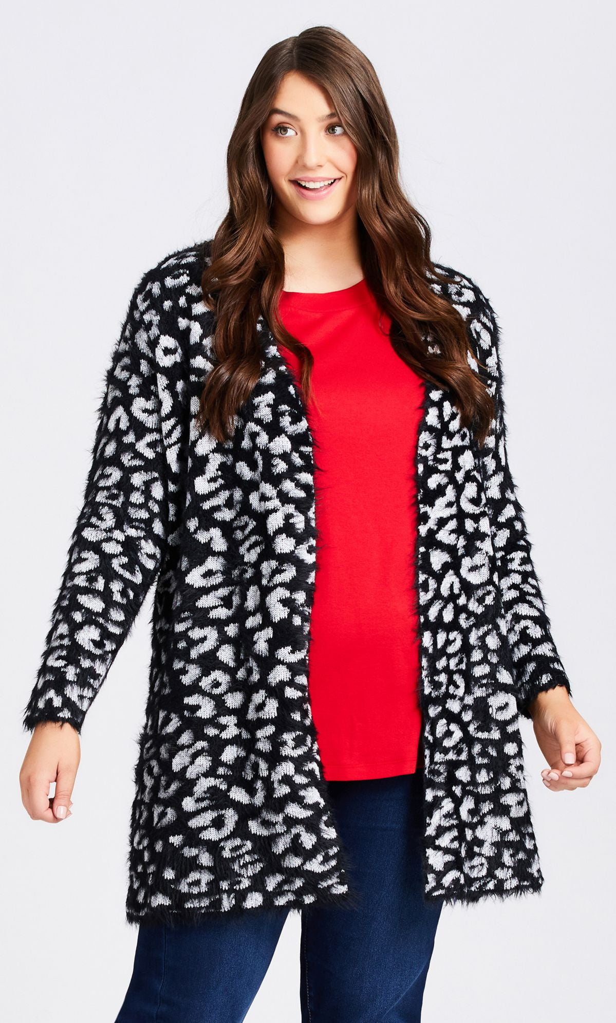 Aveology Women's Plus Size Emmeline Animal Print Relaxes Fit Coatigan ...