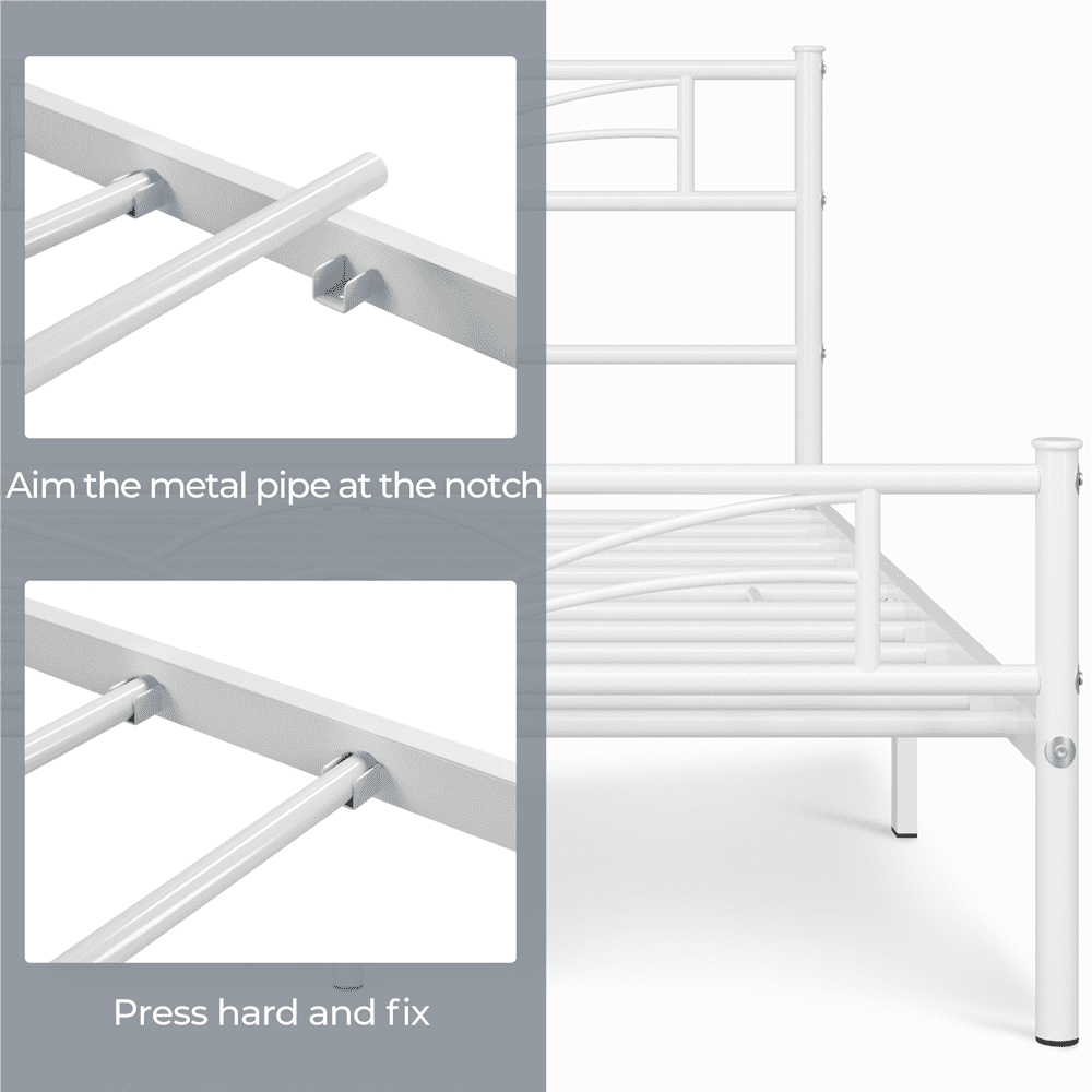 Fullfurnique Cadre de Lit Plateforme en Métal avec Tête de Lit Inspirée des Nuages, Simple, Blanc