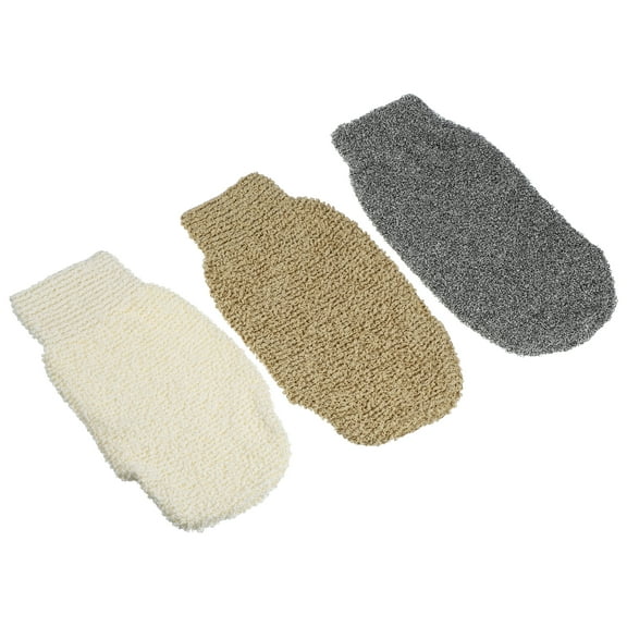 Unique Bargains 3 Pcs Shower Gloves Exfoliating Gloves for Bath 8.66"x4.33" Gray Brown Beige