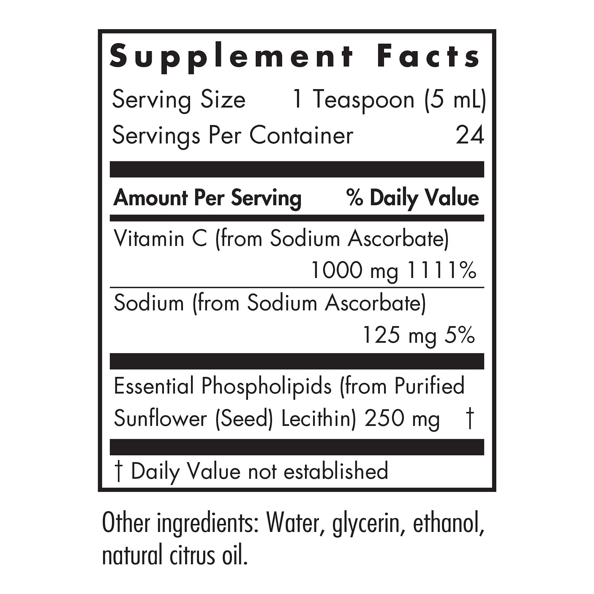 Nutricology Micro Liposomal C 1000mg Supplement - Liquid Vitamin C, Sunflower Phospholipids, Sodium Ascorbate, Organic, Bioavailable - 4 Fl Oz