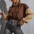 thumbnail image 4 of Color Block Cropped Sweatshirts for Women Oversize Fit Autumn Sweatshirt Pull-up Hoodie Streetwear with Pockets Gym Workout Athleisure Casual Essentials Plus Size, 4 of 8