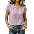 thumbnail image 2 of Tqcoqu Womens Cotton Linen Button Down Shirts,Casual Short Sleeve Solid Summer Blouses Tops with Pocket,Purple Women's M-XXXL, 2 of 7