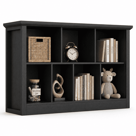7 Cube (47.2"W x 26"H) Black Wooden Bookcase for Home and Office