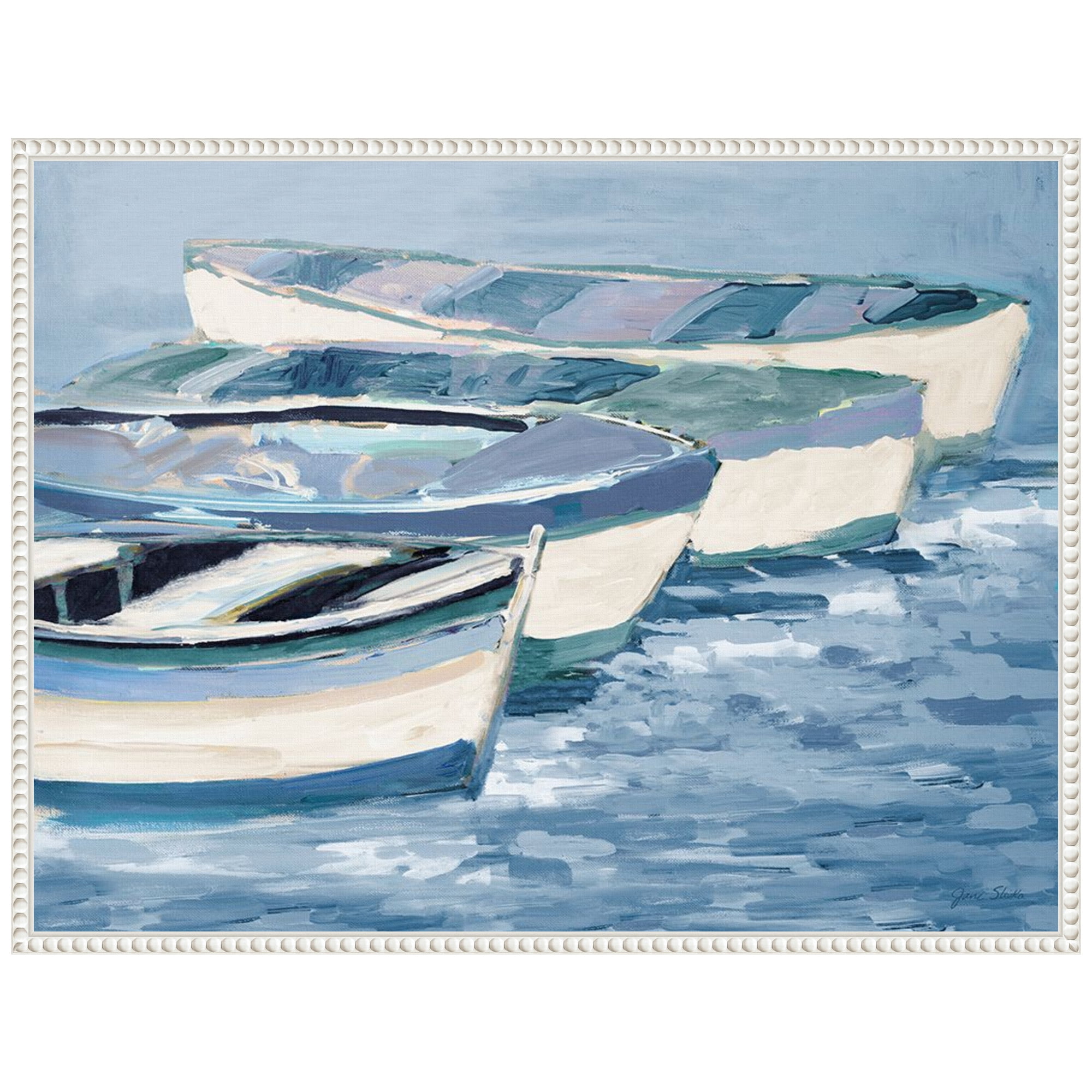Two Red Boats During Sunset In Lake 40 in x 30 in Framed Painting