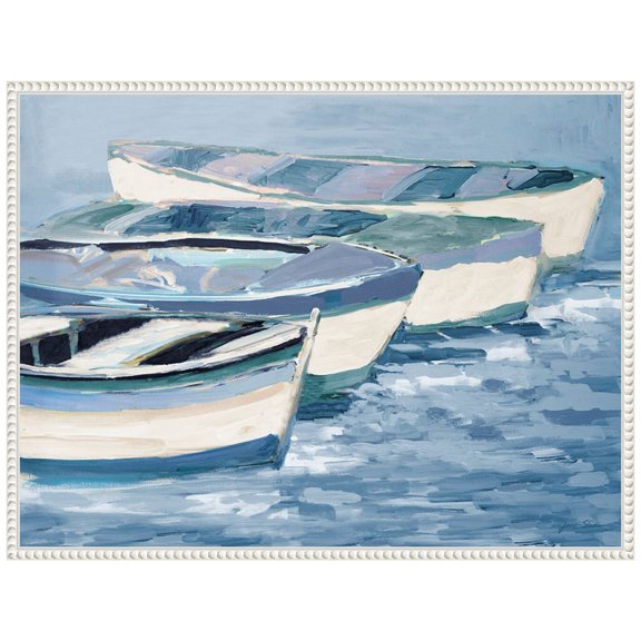 Amanti Art Blue Boat Line Framed Canvas Wall Art Print