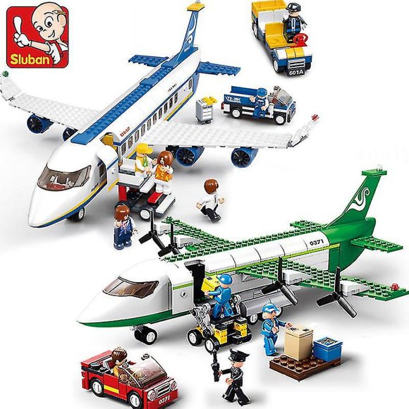 Blocs de Construction d'Avion Cargo de la Ville avec Boîte Aéroport Airbus Airplane Avion Technique Créatif Blocs de Construction Jouets pour Enfants-QIUPING