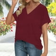 thumbnail image 2 of cfhntfmh Women's Summer T Shirts V Neck Short Sleeve Casual Tops Loose Fit Basic Tees Solid Color Basic Blouses Top, 2 of 6