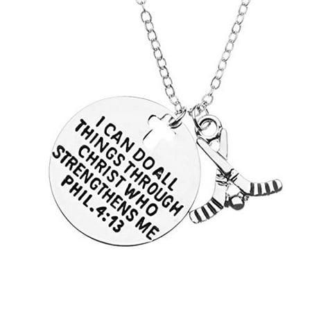 Hockey Christian Necklace, Faith I Can Do All Things Through Christ Who Strengthens Me Phil. 4:13 Pendent, Scripture Jewelry Christian Gifts Verse Bible Gift for Female Hockey