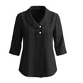 thumbnail image 4 of thefmos Women Plus Size Fall Spring Collared 3/4 Sleeve Button Down Blouses Dressy Casual V Neck Tunic Tops Loose Fit Solid Basic Shirts for Work Vacation, Black 3XL, 4 of 6