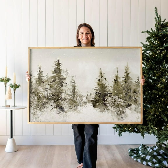 PosterArt Winter Forest Poster, Vintage Holiday Tree Wall Art for Rustic Winter Decor, 8x12 UNFRAMED