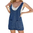 thumbnail image 3 of Women'S Sleeveless Casual Denim Dress Crewneck Vintage Loose Jean Overall Dress with Pockets Blue M, 3 of 6