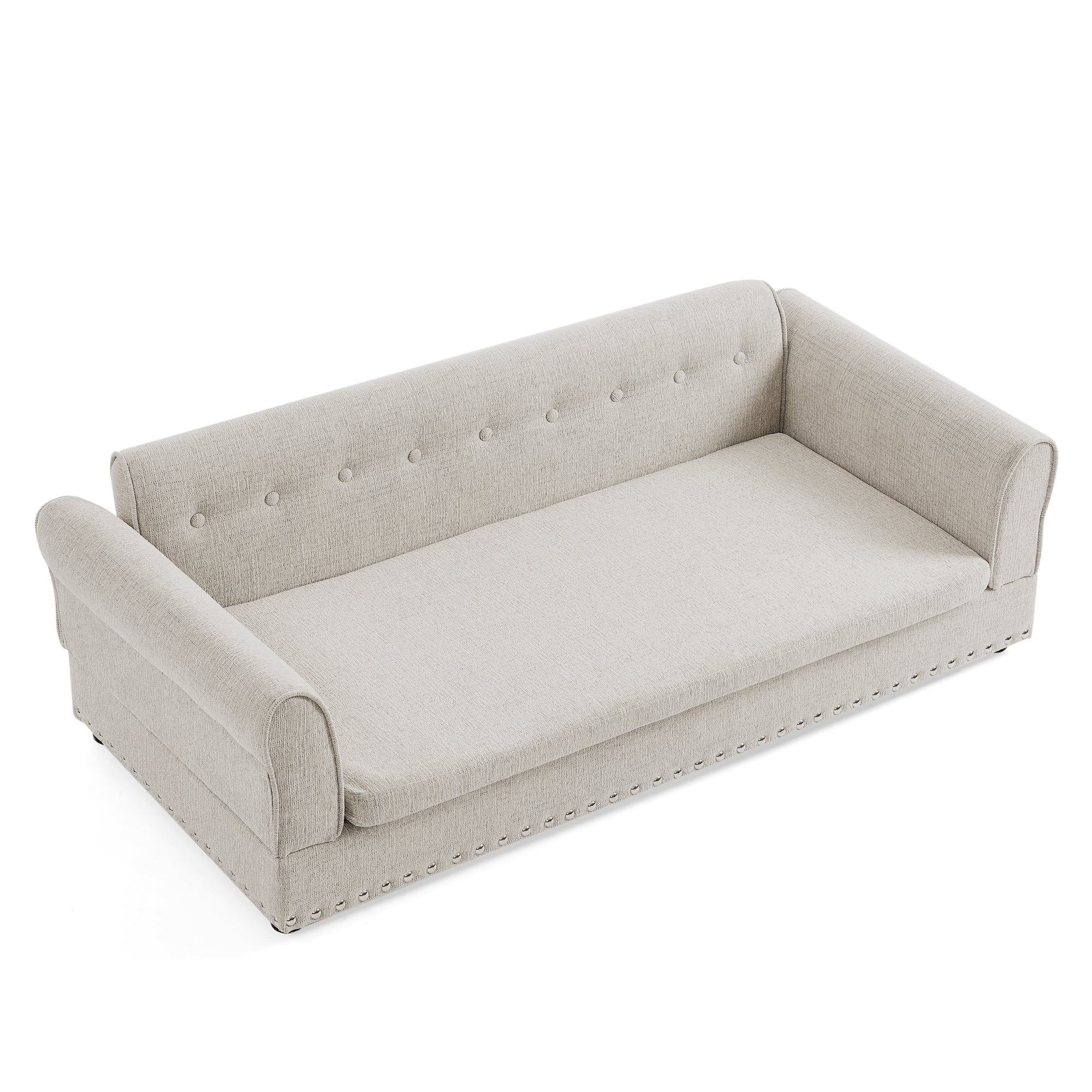 Oversized Pet Sofa, Elegant Modern Linen Fabric Elevated Dog Sofa Bed, Comfortable Oversized Rectangular Pet Bed with Backrest & Armrest for Large & Oversized Dogs, Beige
