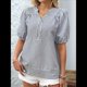 thumbnail image 5 of Blusa de Rayas con Mangas Abullonadas para Mujer, Cuello en V, Corte Holgado, Informal, para Verano, para el Trabajo, Camisa A Rayas Azul Oscuro XL, 5 of 9