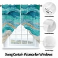 thumbnail image 4 of Swag Curtains Valances for Windows, Turquoise Coastal Beach Short Kitchen Window Curtains Over Sink, Abstract Teal Oceans Waves Cafe Curtains Panel Set Of 2,Rod Pocket, 63 Inches Length, 4 of 8