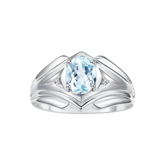 RYLOS Men's Rings Sterling Silver Rings Classic Designer Style 9X7MM Oval Gemstone & Diamond Ring Aquamarine March Birthstone Rings For Men Size 13