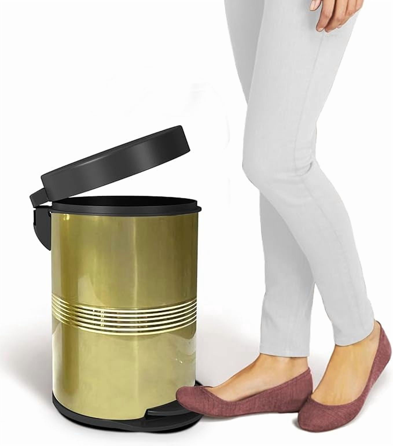 nu steel Stainless Steel Step Garbage Trash Can with Lid: 5 liter/1.32 gal for the Kitchen, Bathroom, Bedroom, Patio, RV – Gold Finish STP-JW01