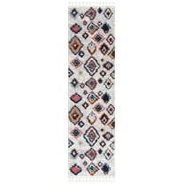 SAFAVIEH Morocco Skin Geometric Polyester Runner Rug, Ivory/Multi, 2'2" x 11'