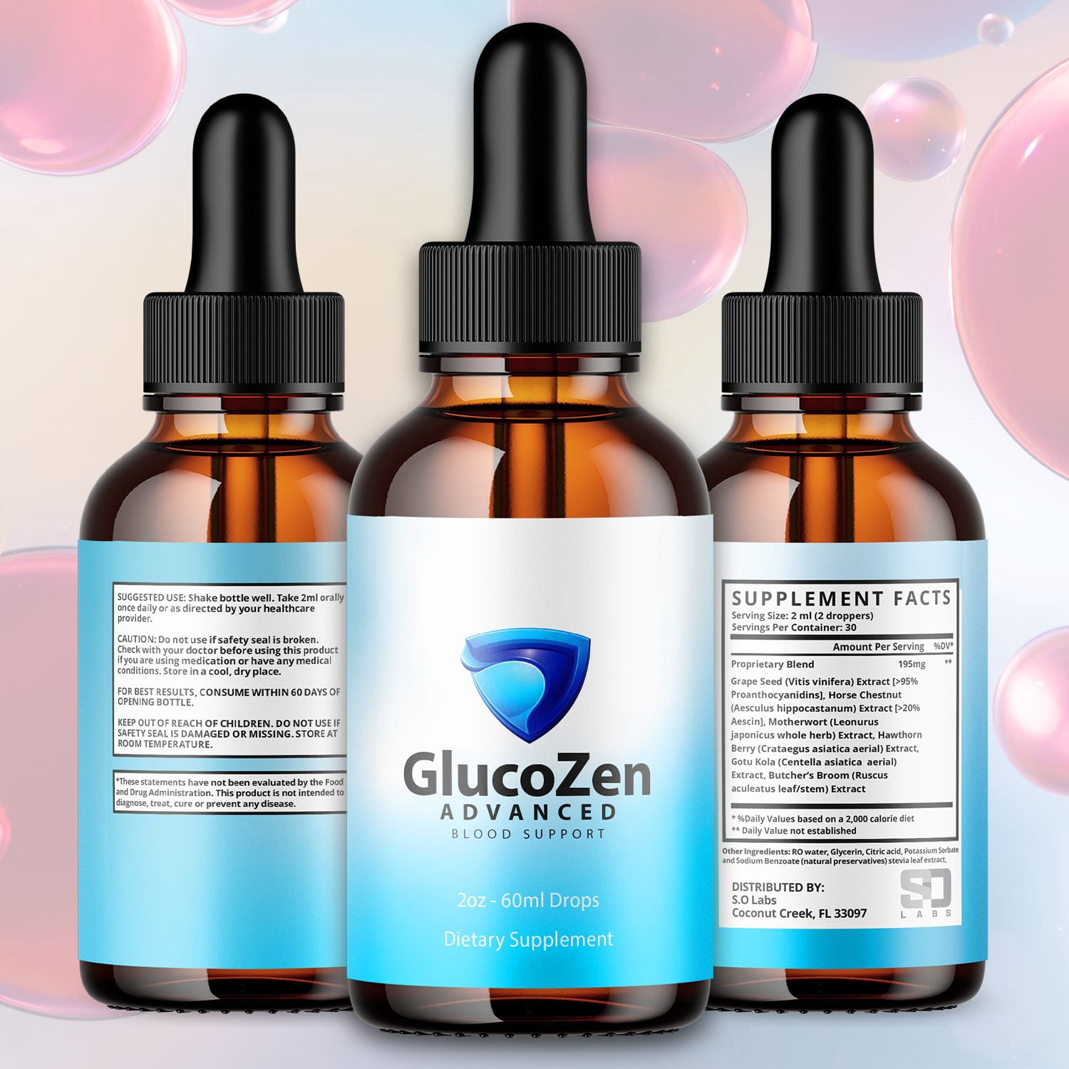 GlucoZen Advanced Formula Drops Natural Support Supplement Gluco Zen 150 Servings
