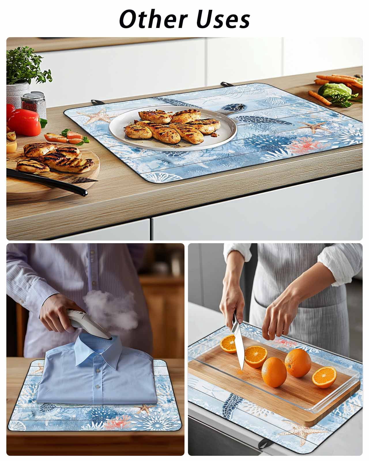 Stove Top Covers for Electric Stove, Ocean Turtle Glass Stovetop Cover Protector, Blue Coral Coastal Starfish Nautical Shell Induction Cooktop Protector Oven Mat for Kitchen Countertop 24"x21"