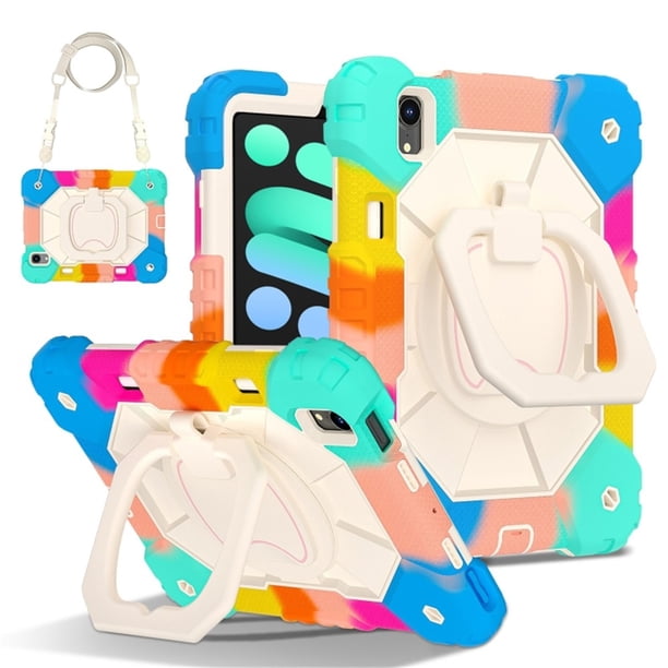 Funda Resistente a Prueba de Golpes para iPad A16 11 / iPad A16 10, Funda Protectora de Silicona + Capa de PC con Soporte Giratorio de 360° y Asa Cuadrada con Correa para el Hombro, Colorida, para iP