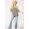 thumbnail image 6 of Colorblock Knit And Floral Print Mixed Top With Dolman Sleeve - Citron Mix, S, 6 of 11