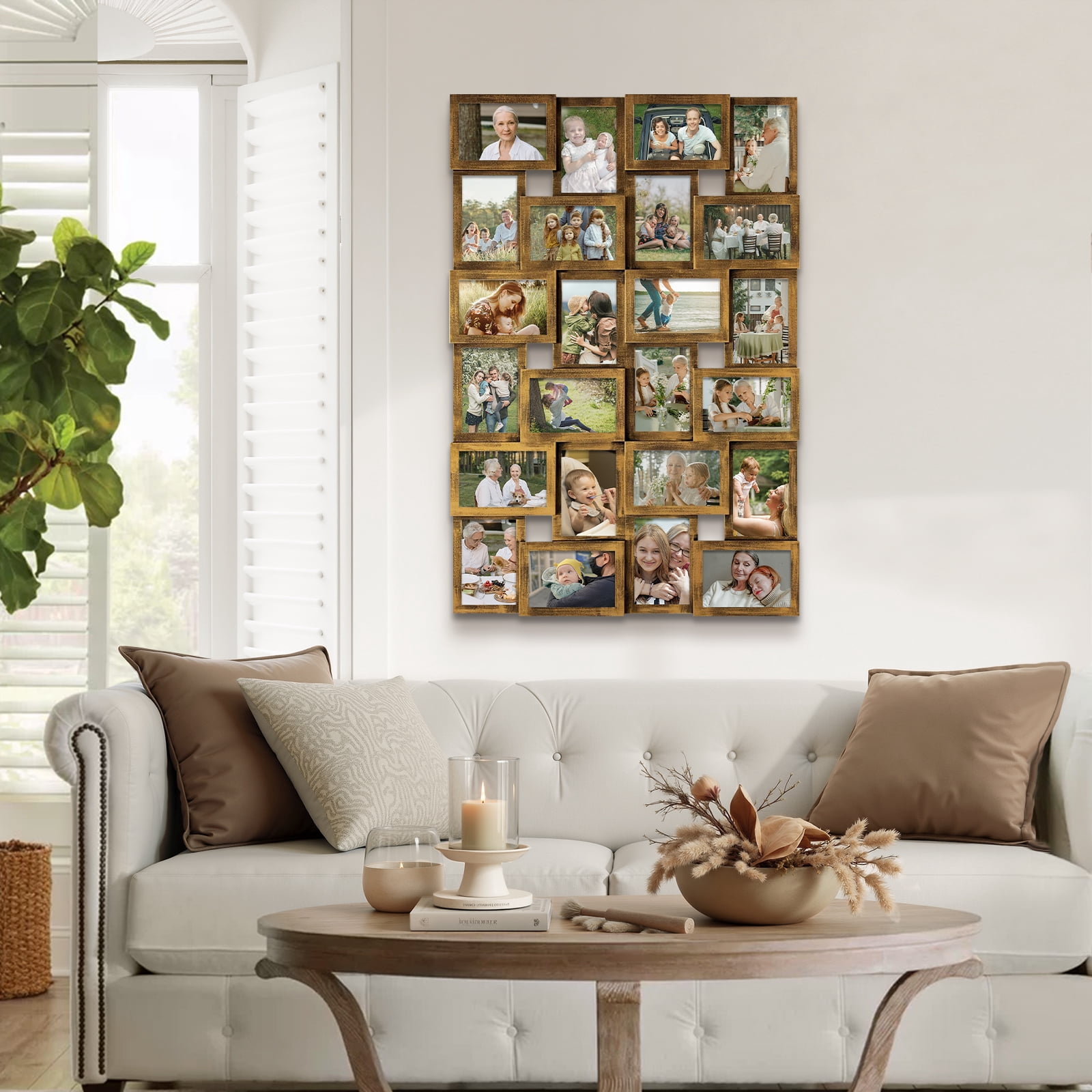 Hello Laura Rustic 24-Socket Retro Gold Collage Photo Frame 4 x 6 Pictures with Large Family and Friend Decor