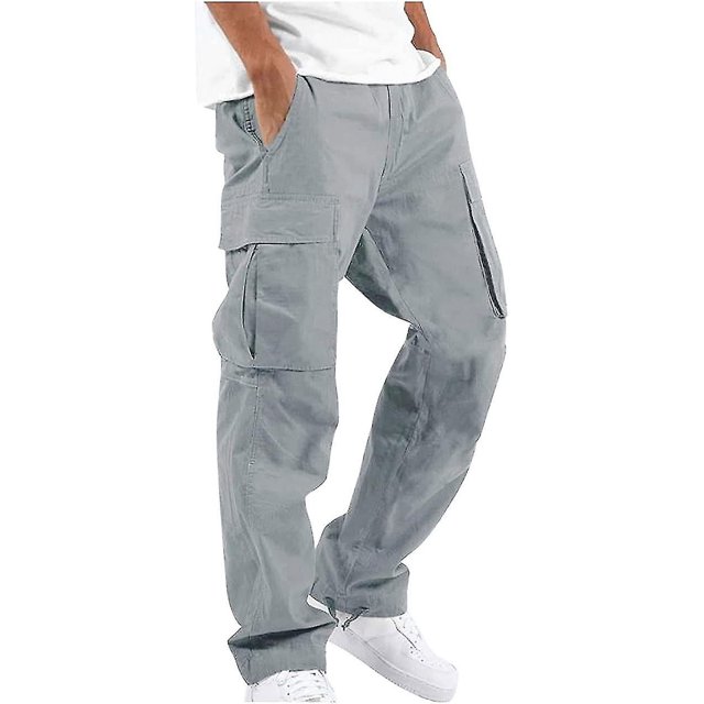 Pants For Men Solid Casual Multiple Pockets Outdoor Straight Type Fitness Long Pants