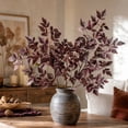 thumbnail image 4 of 3‑Pack Artificial Gratitude Leaf Stems, Faux Fall Burgundy‑Orange Foliage Branches, Realistic Autumn Decorative Stems for Vase, Table Centerpiece, Mantel, Shelf, Thanksgiving Farmhouse Home Decor,D, 4 of 7