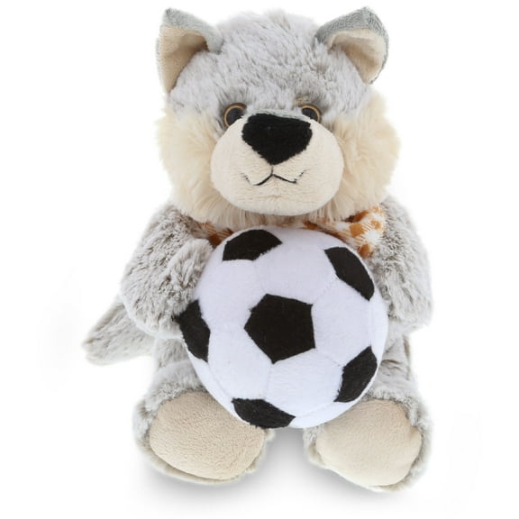 DolliBu Wolf Stuffed Animal with Soccer Ball Plush - Soft Plush Huggable Sitting Wolf, Adorable Playtime Plush Toy, Cute Wildlife Gift, Soccer Plush Doll Animal Toy for Kids and Adults - 9 Inch