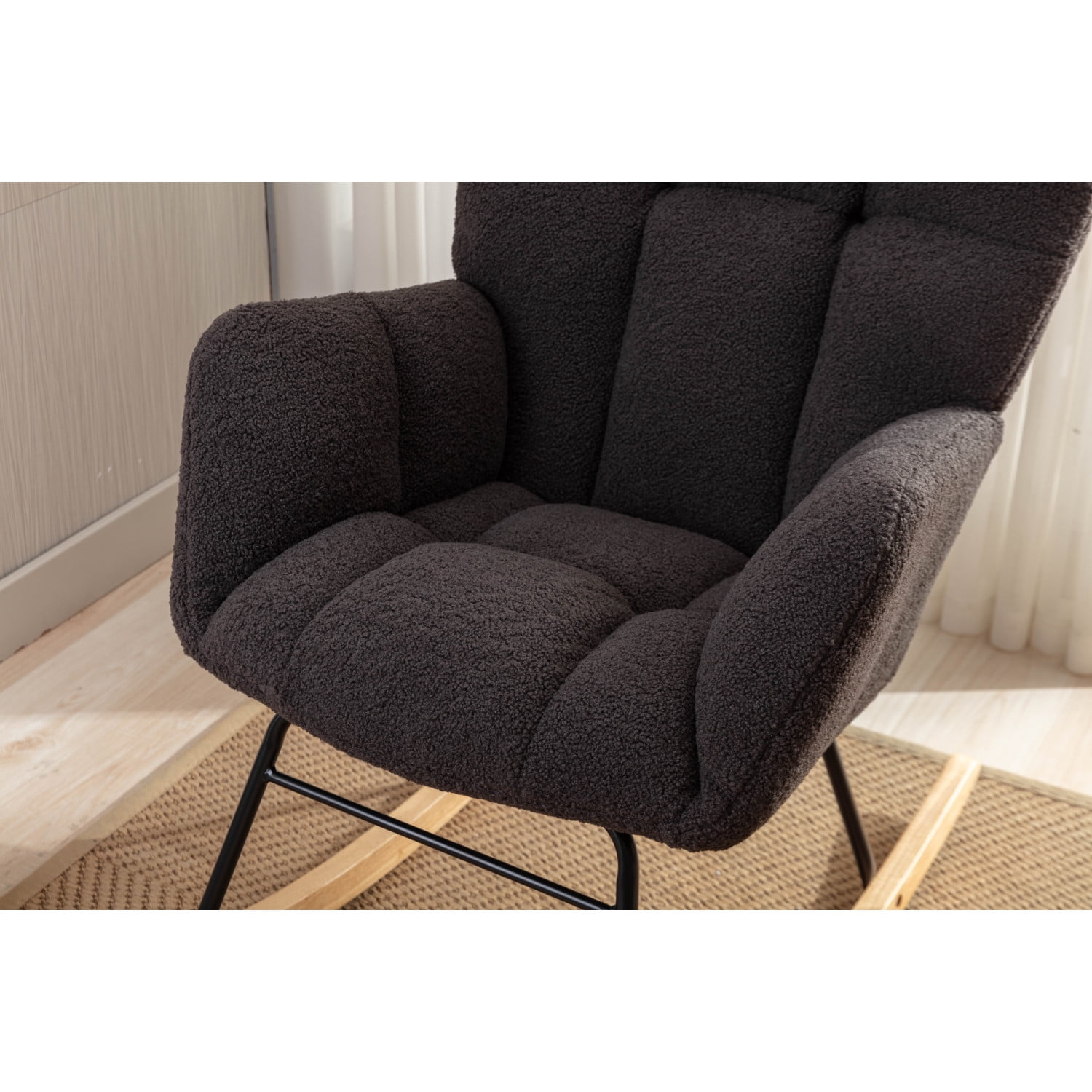 050-Teddy Fabric Rocking Gilder Nursery Chair For Living Room Indoor,Dark Gray
