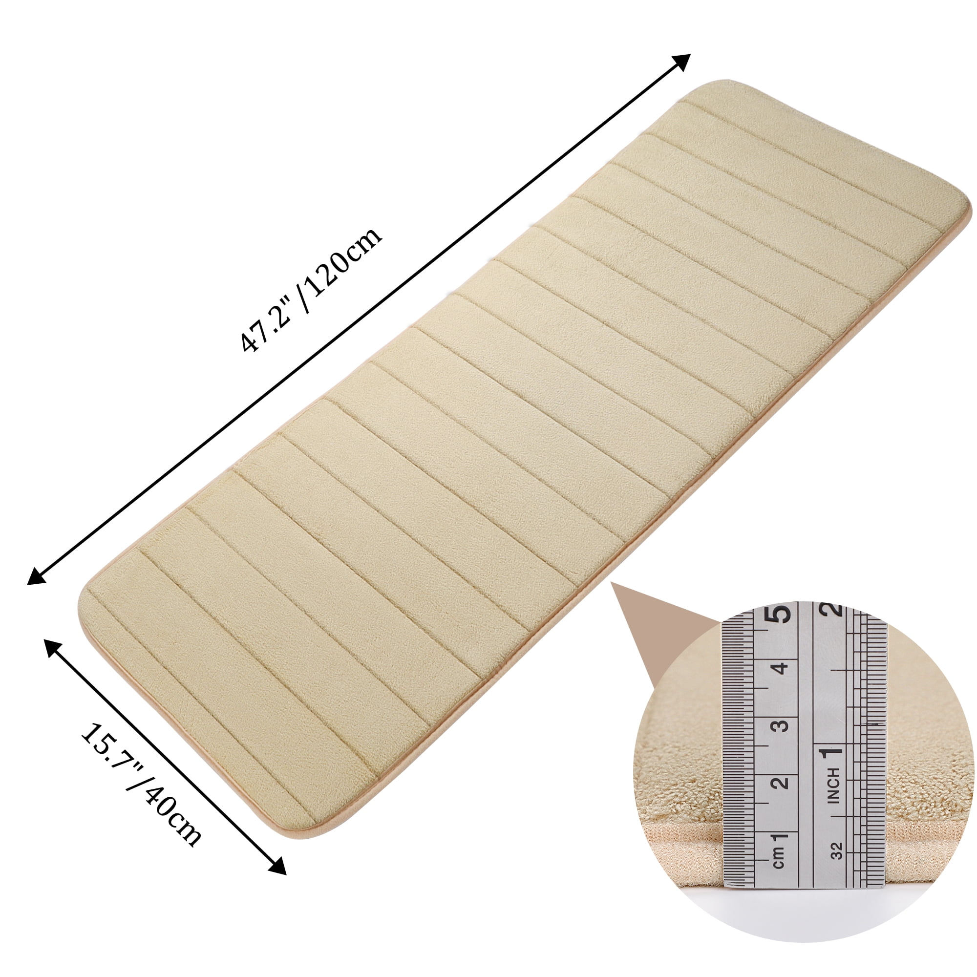 PiccoCasa Absorbent Memory Foam Bath Mat Bath Runner Rug, Beige 16" x 47"