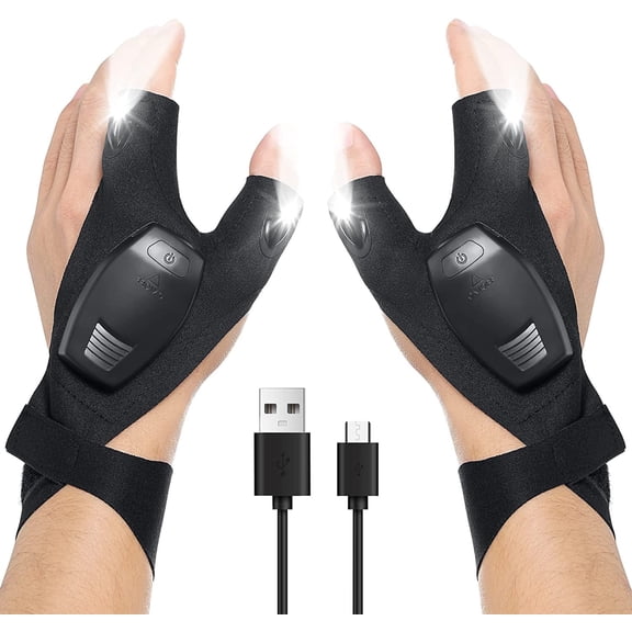 LED Flashlight Gloves Rechargeable, Gifts for Men, Dad, Boyfriend, Waterproof Handsfree Light Gloves for Car Accessories, Cool Gadgets Tools for Repairing, Camping, Night Hiking, Fishing
