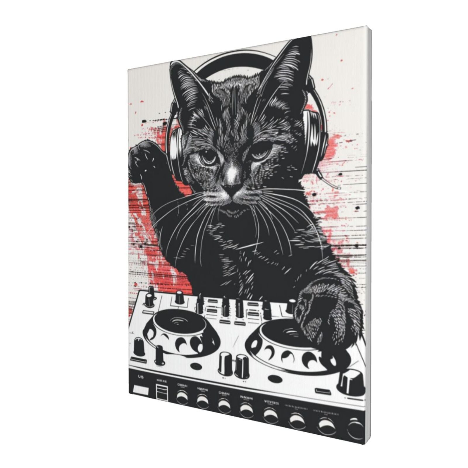 12x16 inch Music Room Wall Decor Cat Playing Music Canvas Frameless Painting,Music Festival Wall Art Decor Prints Poster,Modern Art Cat Playing Music Decorative Paintings,Gift For Music Lover