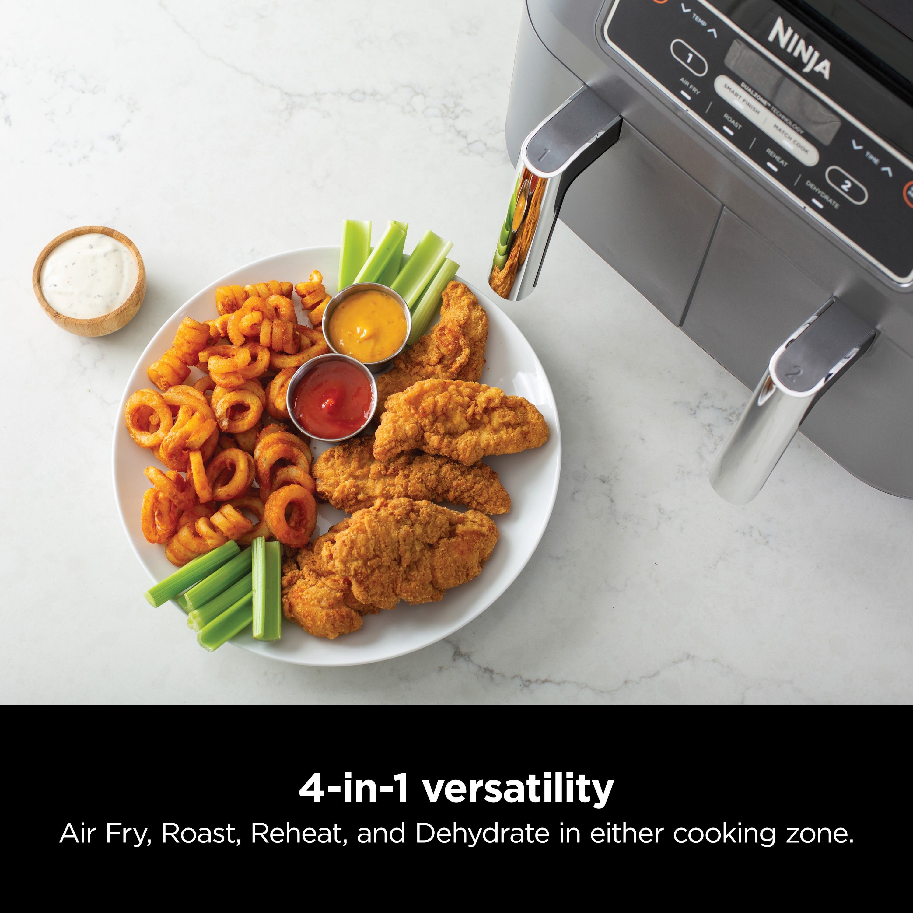 Ninja Foodi 4 in 1, 8 qt. 2-Basket Air Fryer with DualZone Technology, Air Fry, Roast & More, Black, DZ100WM - image 4 of 7