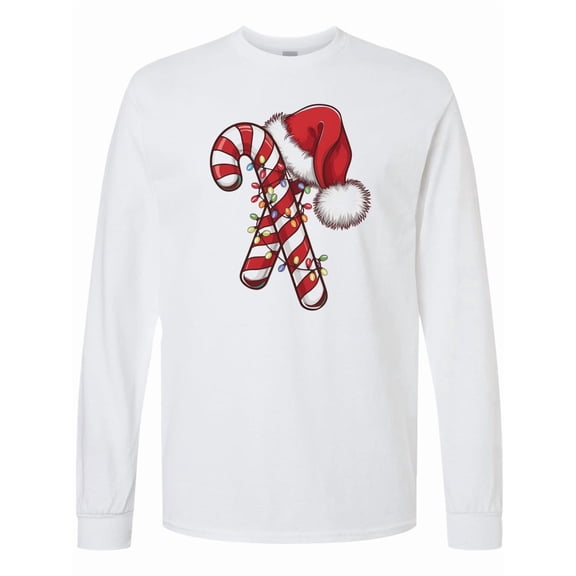 Inktastic Red and White Candy Cane Santa Christmas Funny Xmas Lights Long Sleeve T-Shirt