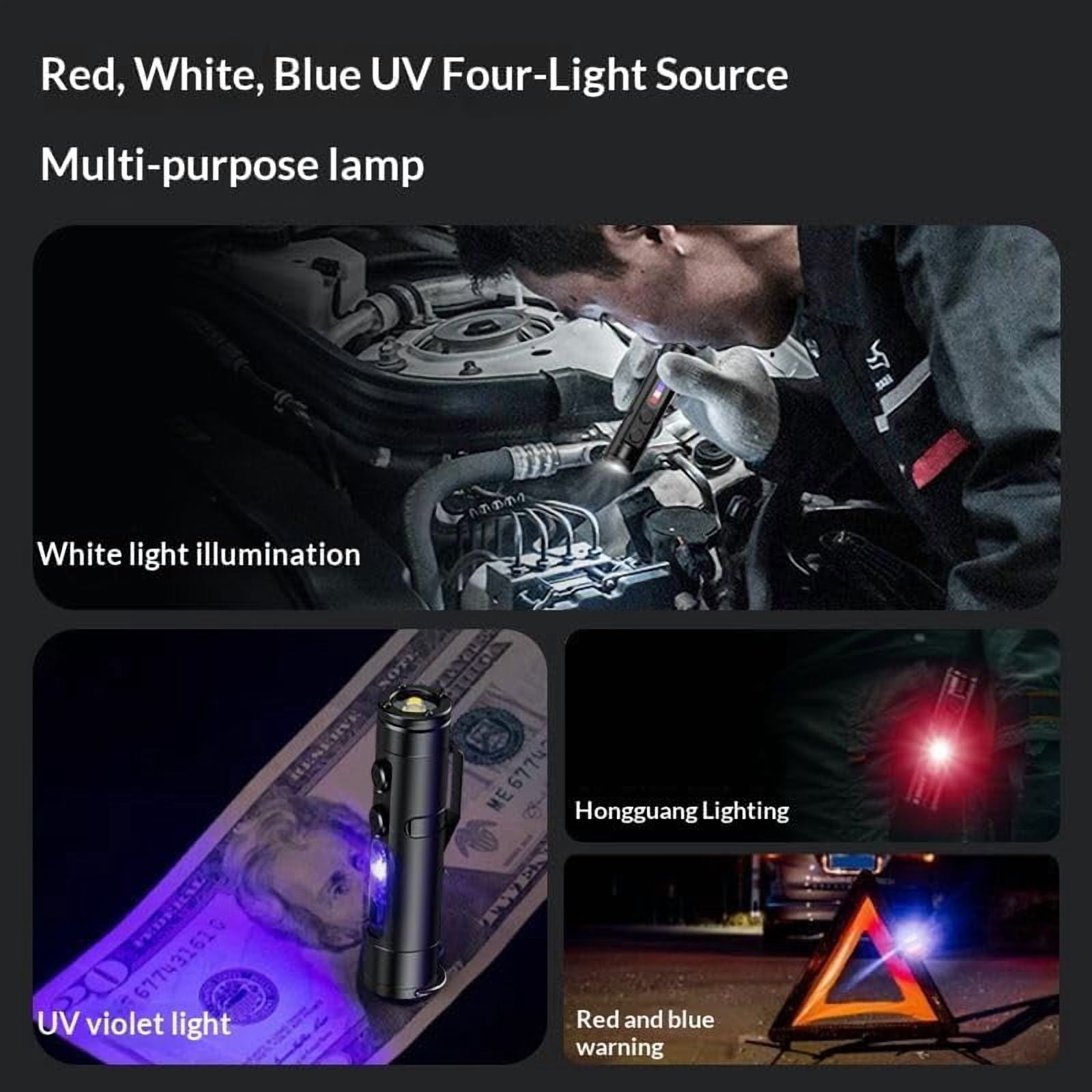 Pocket Rechargeable EDC Flashlight: 500 Lumens Mini Keychain Light with Fire Starter & Window Breake, C Interface - Magnetic Base, for Camping, Everyday Carry
