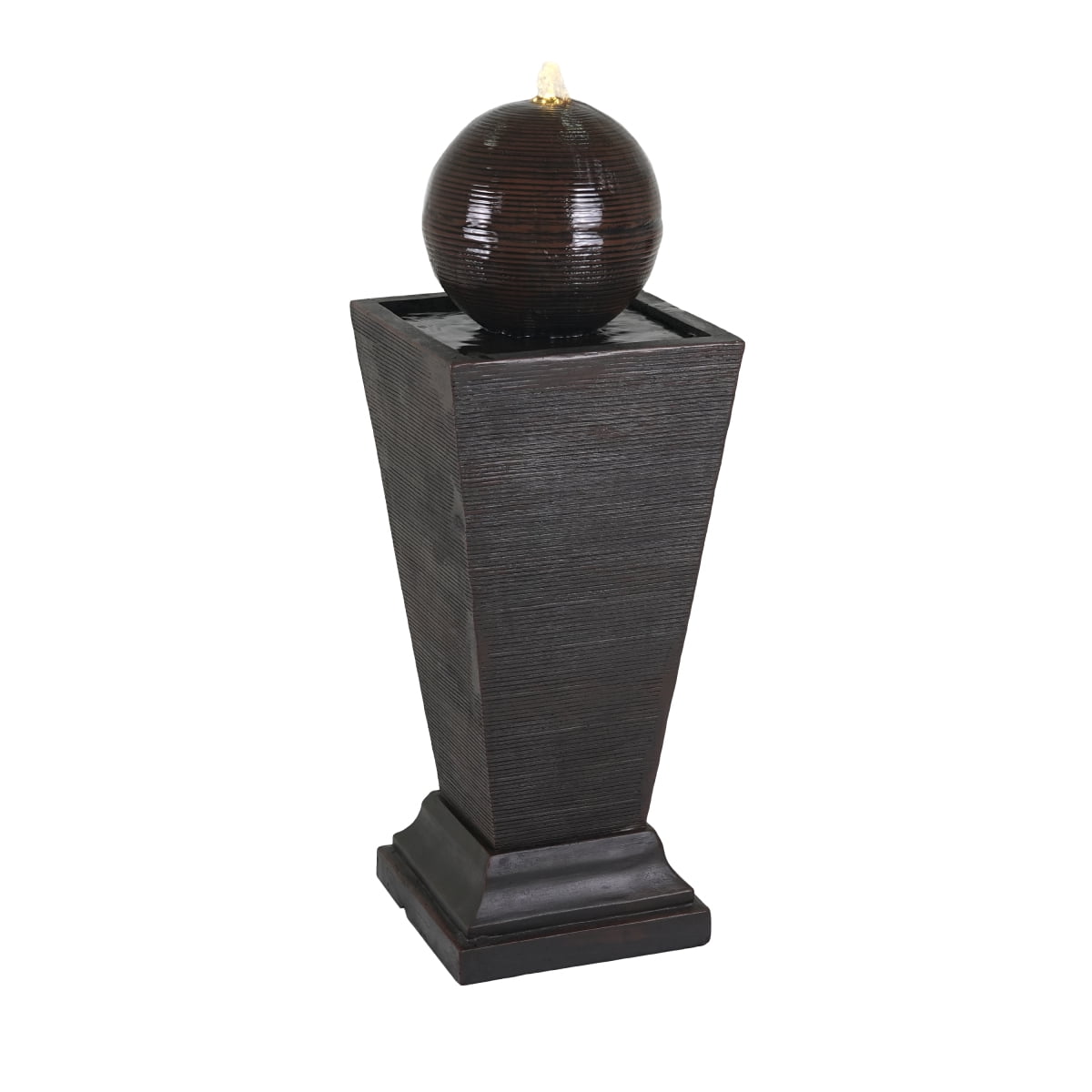35.5"H Dark Brown Concrete Tall Column Outdoor Fountain with LED Light Retro Resilient Water Feature for Patio Garden Yard
