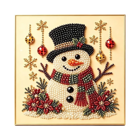 Christmas Pearl Diamond Painting Kit 3D DIY Dimensional Gem Rhinestone Painting Assembly Set for Beginners Holiday Home Wall Decor Framed Gifts