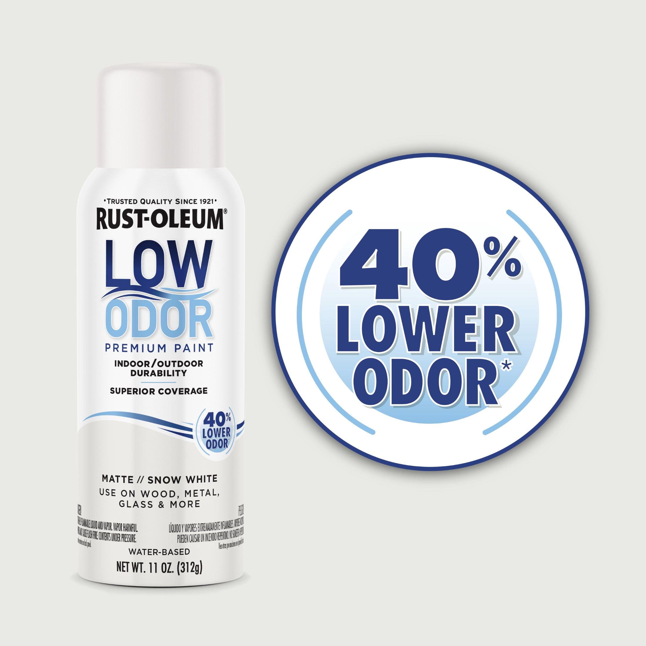 (2 pack) Snow White, Rust-Oleum Low Odor Premium Matte Spray Paint-388286, 11 oz