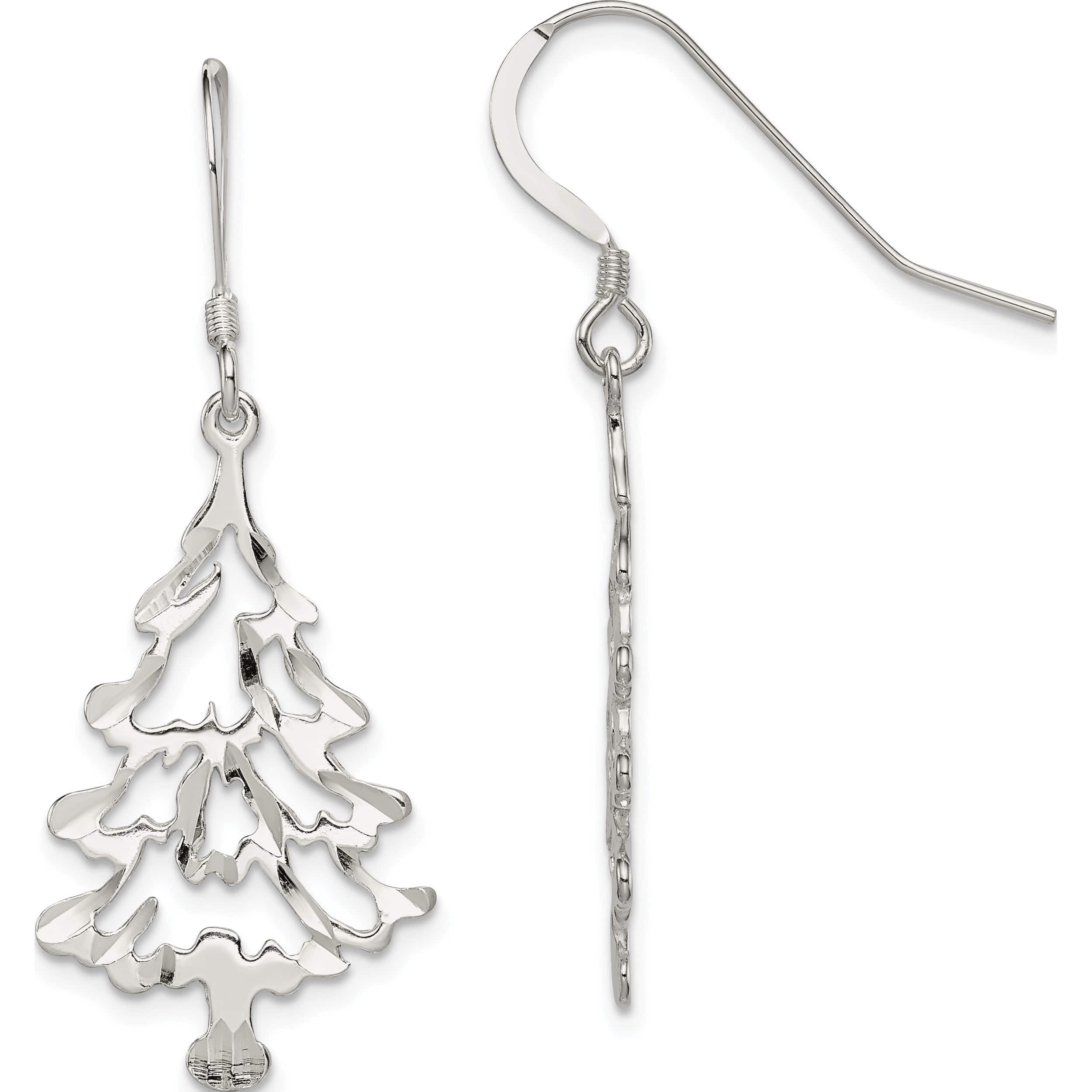Sterling Silver Christmas Tree Earrings (45 X 18) Made In India qe3341