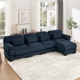 thumbnail image 3 of HUMEHA 132.3" Corduroy Modular Sofa Blue 4-Seat w/ Ottoman, 3 of 15