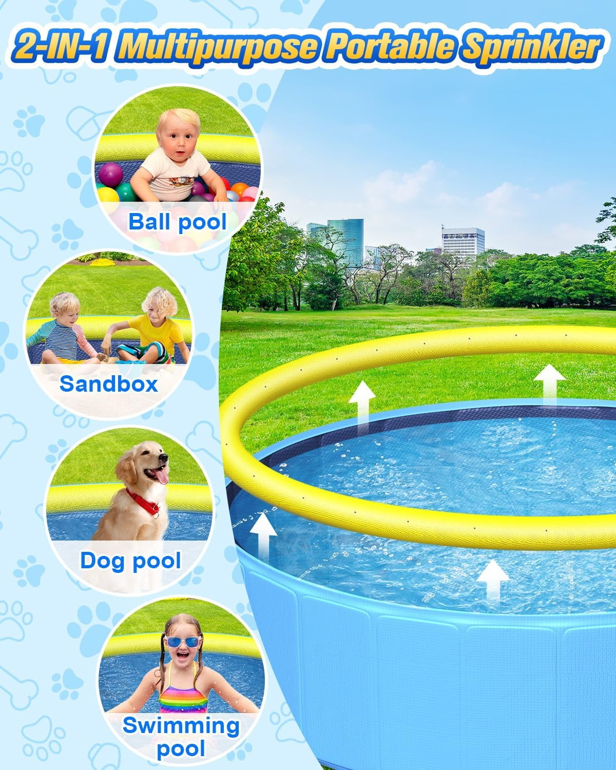 Perfect Combination of Dog Pool and Splash Pad W79 X H12, Sturdyer Foldable Kiddie/Baby Hard Plastic Pools, Summer Swimming Bath Tubs for Kids/Dogs/Pet