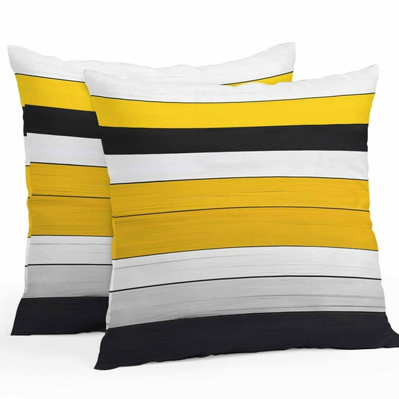 Waterproof Throw Pillow Covers Set of 2, 24x24 Inch Farmhouse Yellow Decorative Pillowcases Outdoor Pillow Slip Cushion Covers Set for Couch Tent Gradient Black White Wood Grain Retro