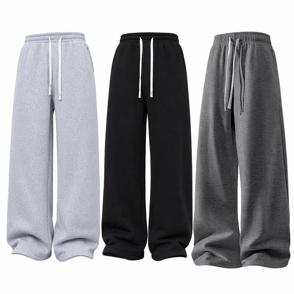 3 Pack Men Polyester Wide Leg Sweatpants, Casual Straight Loose Drape Athletic Jogger Trousers for Spring & Autumn Daily Wear