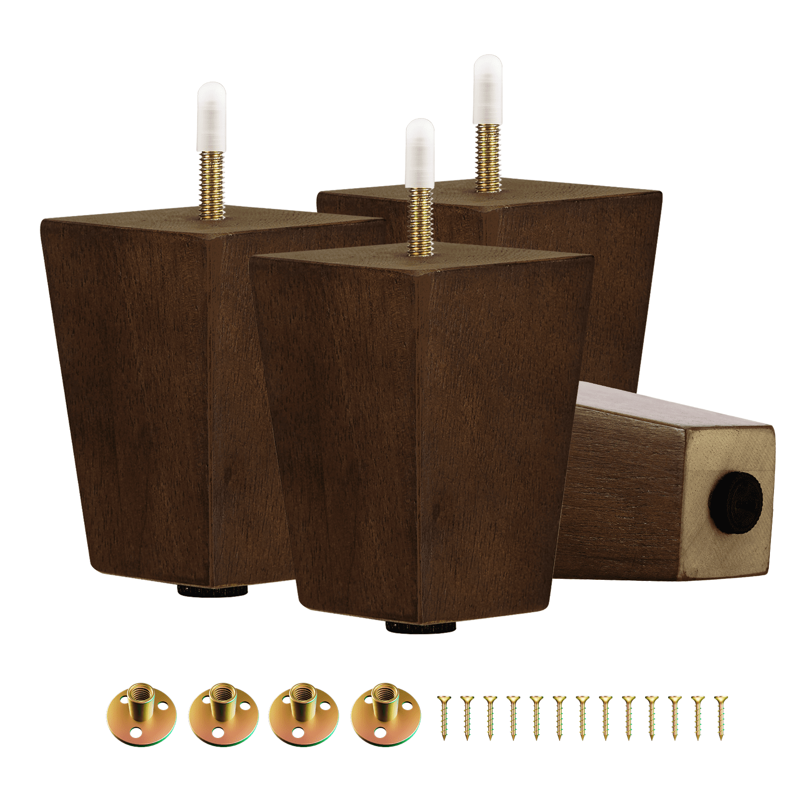 Yes4All 4Pcs of 4 Inches Square Solid Rubber Wood Furniture Legs with