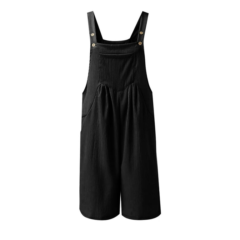 Ploknplq Jumpsuits for Women Black Jumpsuit for Women Women's Pocket CotTon  Linen Wide Leg Jumpsuit Womens Jumpsuits Black S 